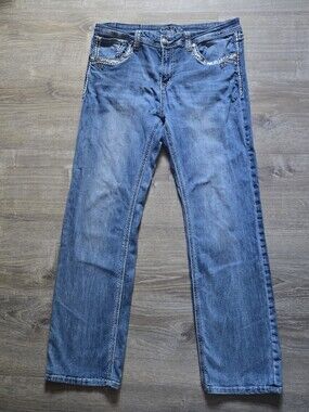 Grace Blue Womens Straight Jeans with Embellished Pockets